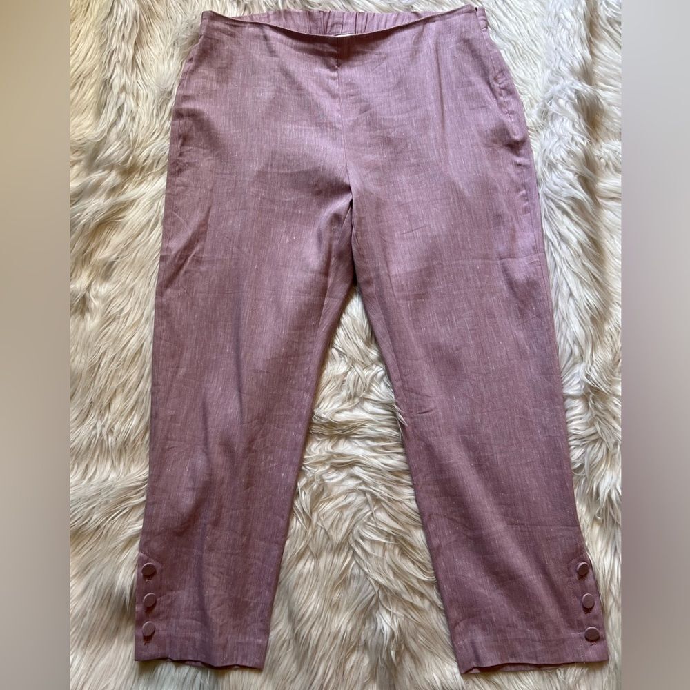 NWT J. Jill Pants Stretch Linen Blend  Capri Pants Size Lg Rose Side Zip